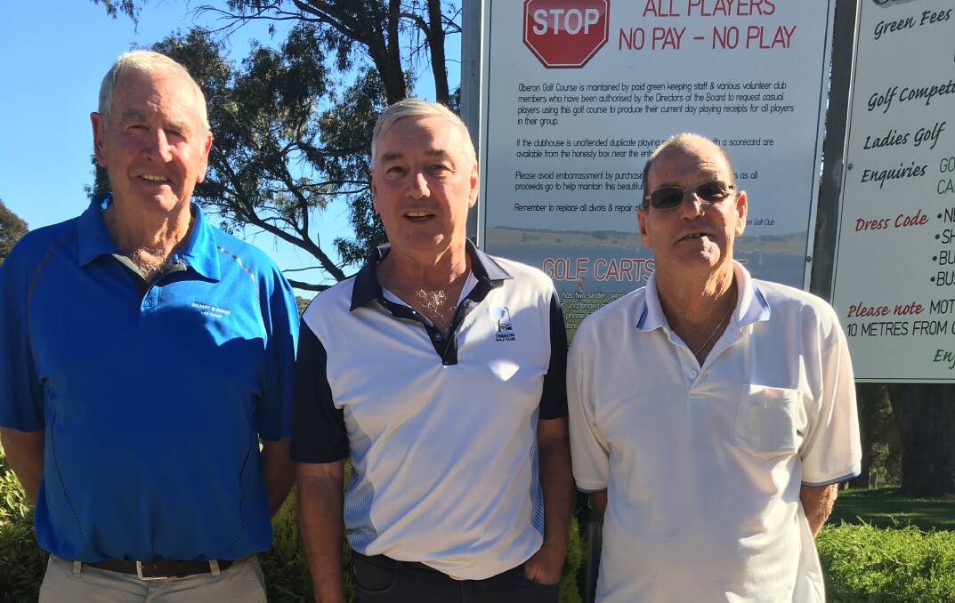 WINNERS: B grade runner-up Peter Ryan, match play champion Adrian Poulten and B grade winner Lloyd Roots. The weather has been good for golfers recently.