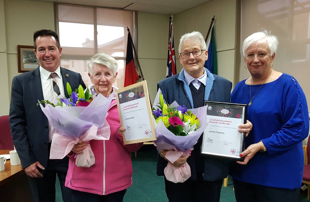 CONGRATULATIONS: Member for Bathurst Paul Toole and mayor Kathy Sajowitz with local award recipients Janet Clayton and June Evans.