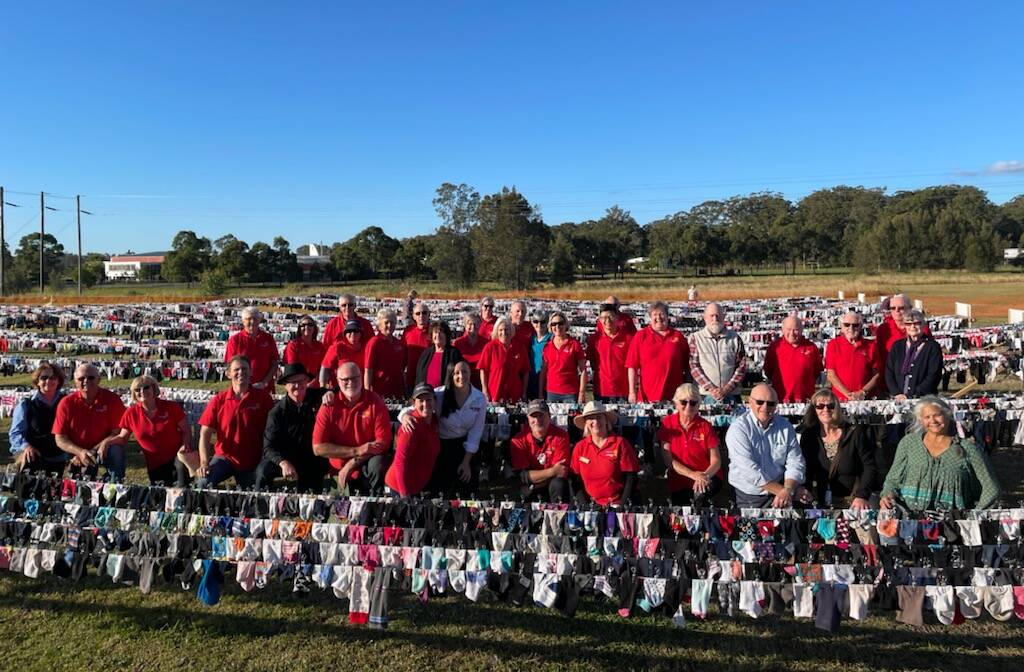 Job done: The Rotary world record sock challenge is complete.