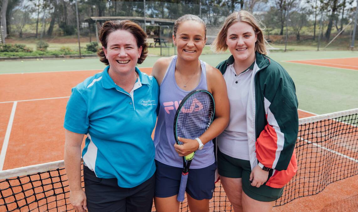 CHAMPIONS: Jenni Raison, Ash Barty and Sienna O'Brien at Bomaderry High School. Image supplied.