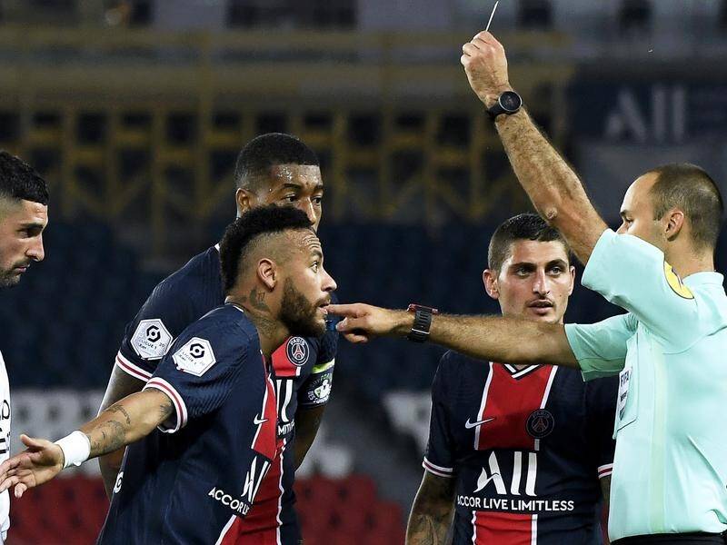 PSG's Neymar was one of five players sent off in a spiteful finish to their match against Marseille.