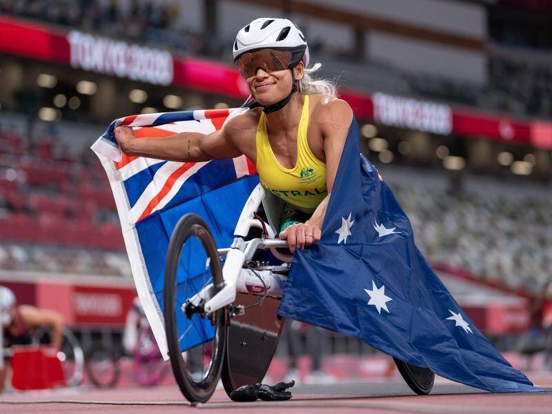 Track and field Paralympian Maddy de Rozario has won her first Games gold, taking out the T53 800m.
