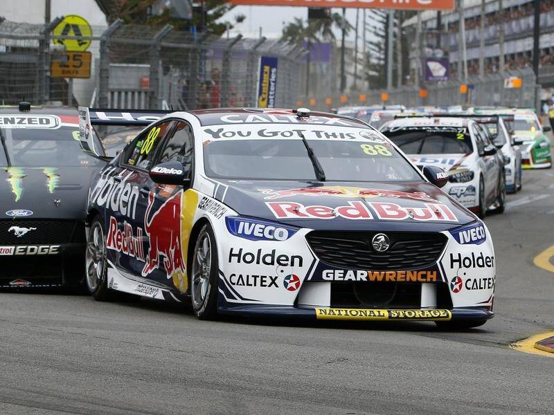 Jamie Whincup's Holden Commodore leads the field at the Newcastle 500 in November.