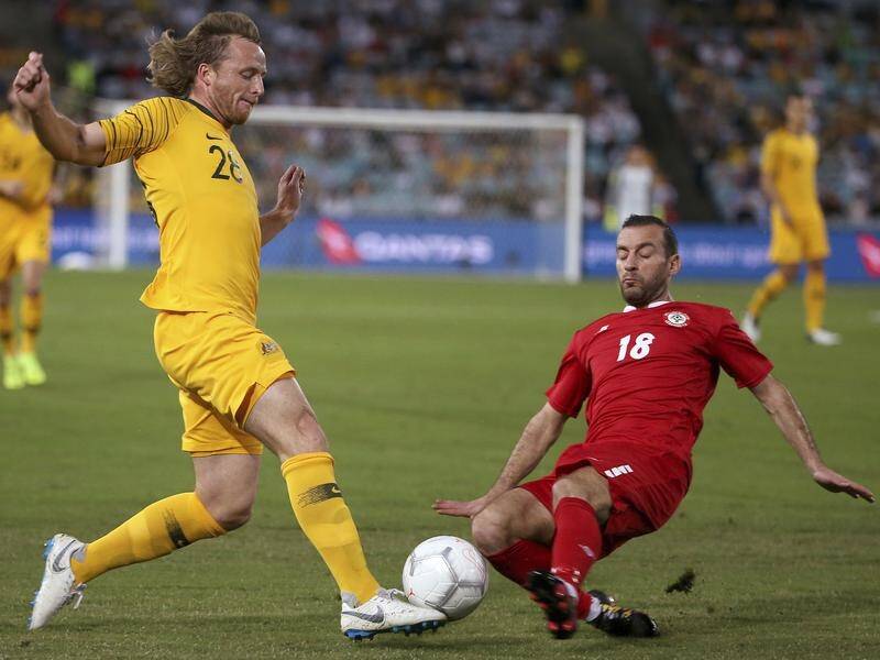 Rhyan Grant (left) impressed in a timely Socceroos debut against Lebanon ahead of the Asian Cup.