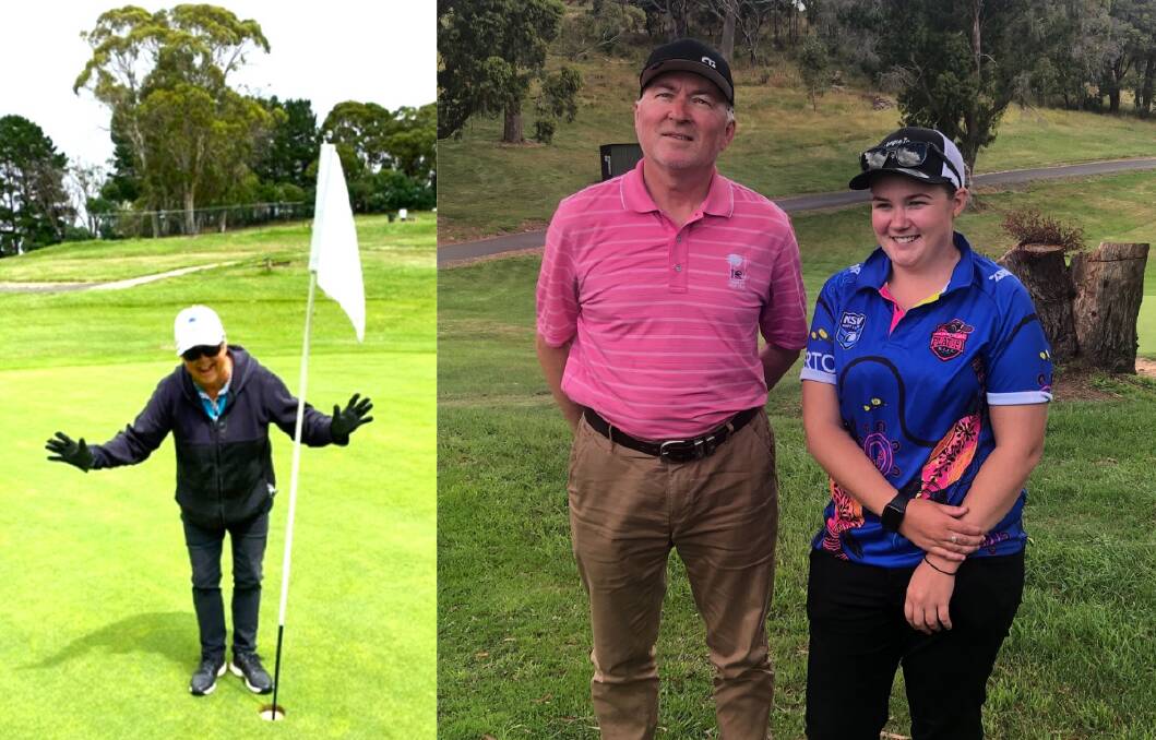 Katie Graham and her hole in one and the A grade winner Ian Fowler and Ladies winner Shanon Foley.
