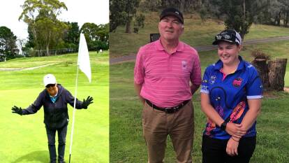 Katie Graham and her hole in one and the A grade winner Ian Fowler and Ladies winner Shanon Foley.