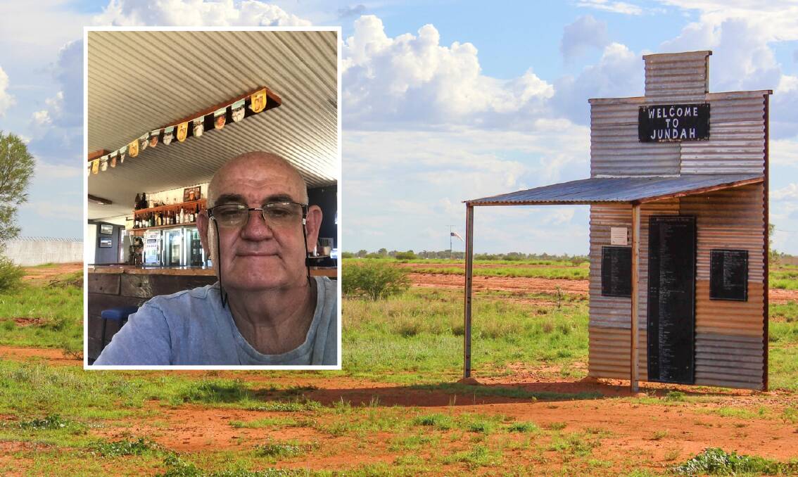 No isolation: Jundah publican Warren Hansen (inset) is serving 60 to 70 patrons a day in tourist season and says vaccination is his reassurance. Main photo: Jaymee Matheson.