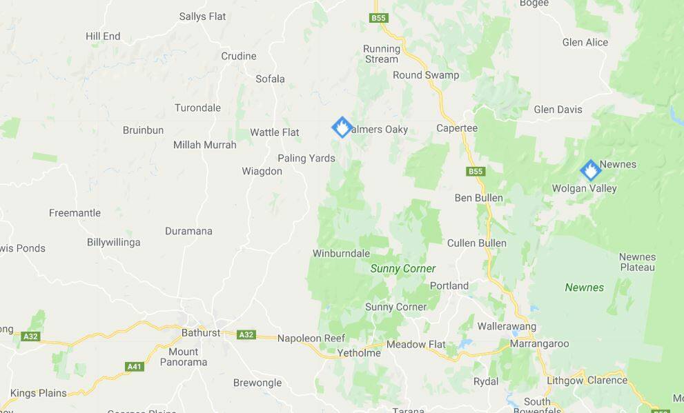 BLAZE: NSW Rural Fire Service crews were called to an out-of-control bushfire at the Upper Turon on Sunday afternoon, meanwhile a fire a Wolgan Valley is listed as under control. Photo: NSW RFS