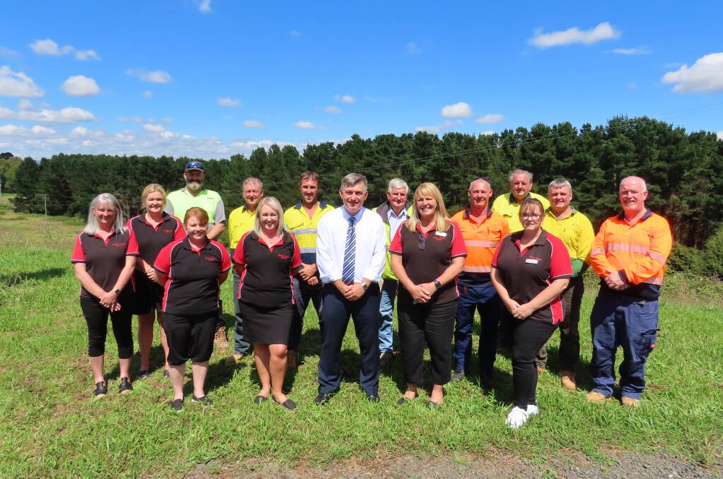 HARVEST TIME: Representatives from Oberon Public School, Oberon High School and local businesses which are involved in the harvest of the school forest. Picture: SUPPLIED
