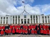 Oberon Public School Stage 3 students out the front of Parliament House. Photo: Supplied
