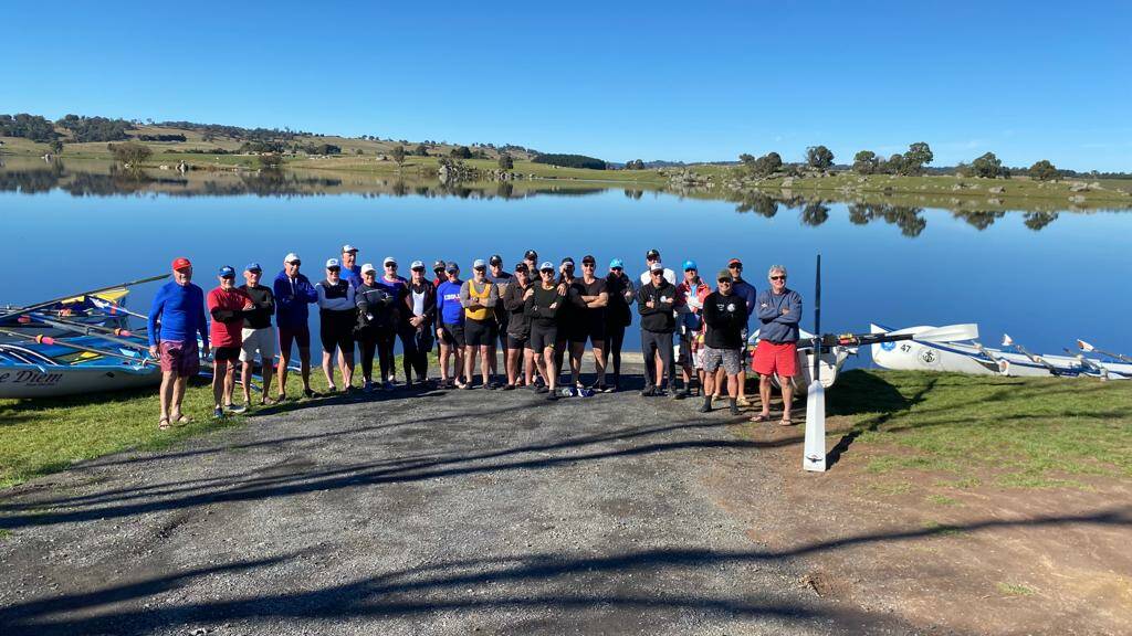 SUNSHINE: The sun came out for the Surfboat rowers at Lake Oberon. Picture: SUPPLID.
