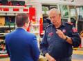 Oberon FRNSW Brigade's Peter Ryan talking with NSW Deputy Premier and Bathurst MP Paul Toole at the station's open day earlier in May. Picture: Supplied